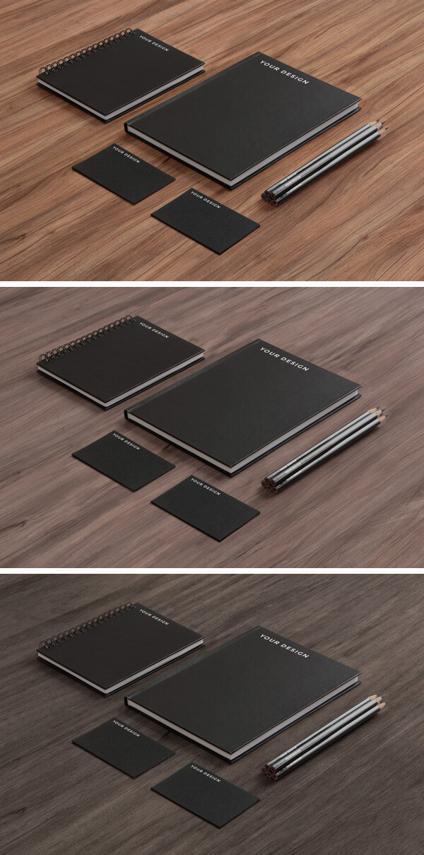 Stationery MockUp – Black Paper on Wood