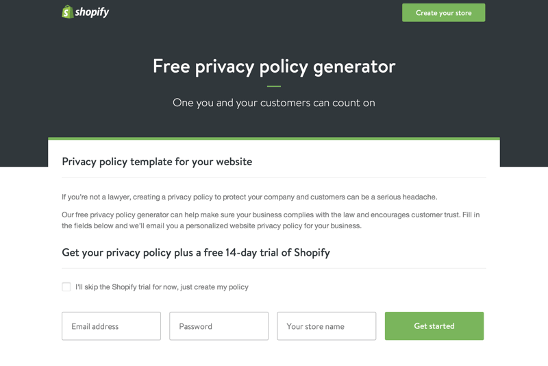 Privacy policy generator shopify