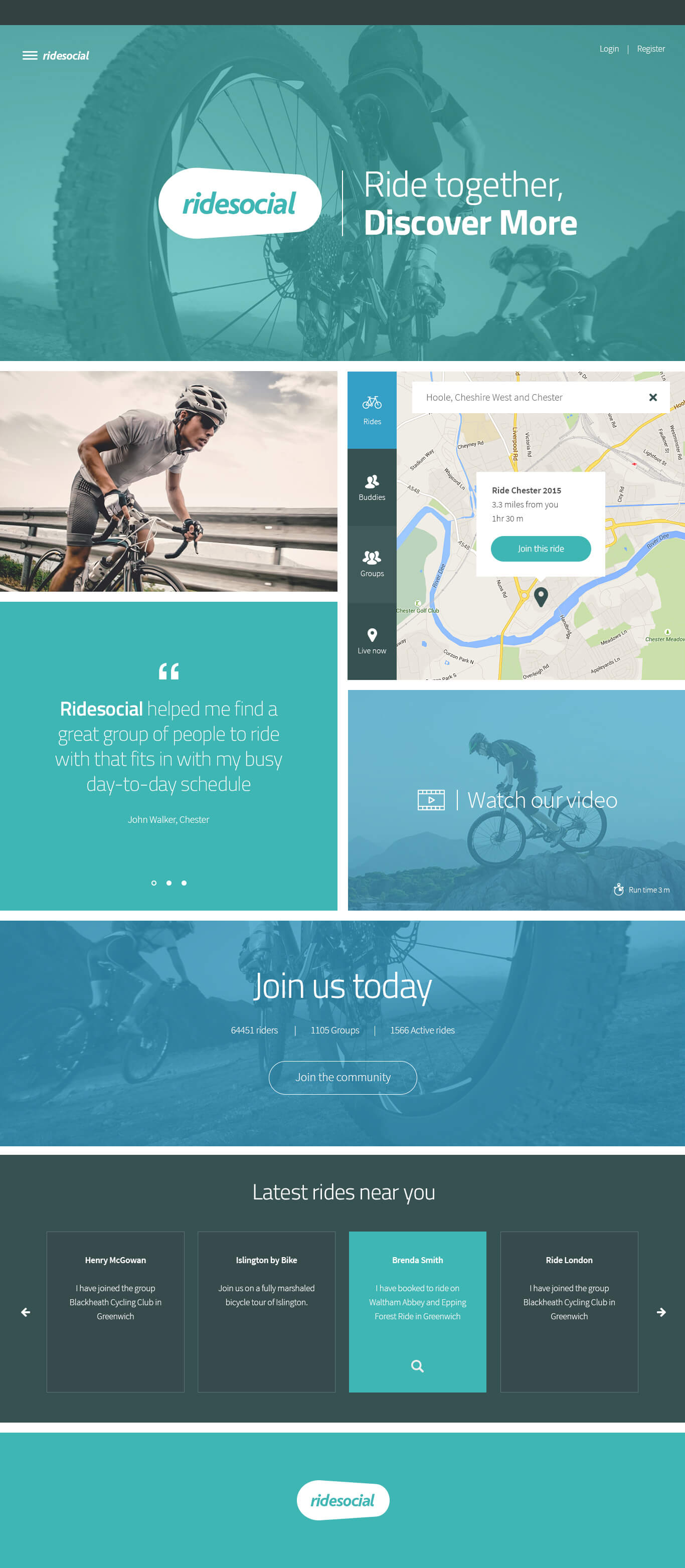 Ride Social Cycling Landing page concept by Simon Deighton