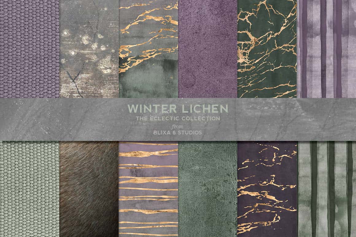 Winter Lichen Watercolor & Gold