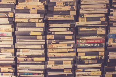 stack of retro VHS tapes