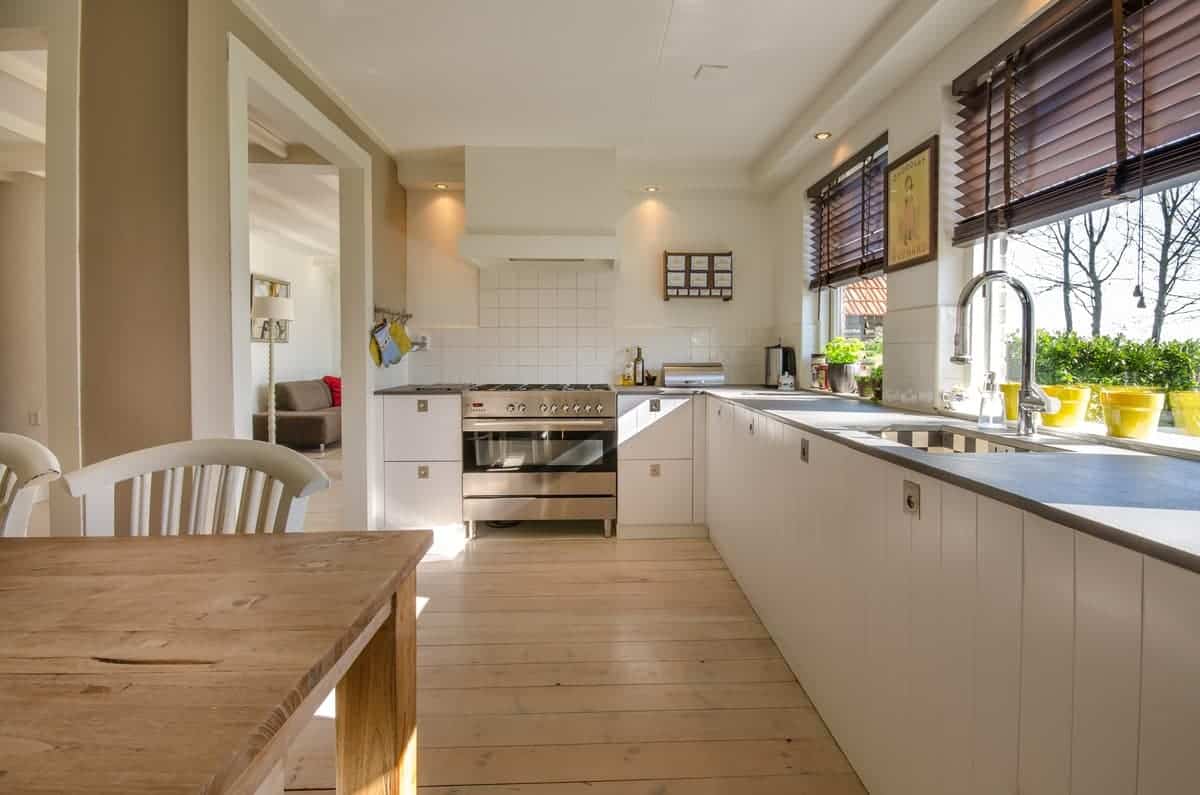 beautiful modern kitchen with morning light shining in-min