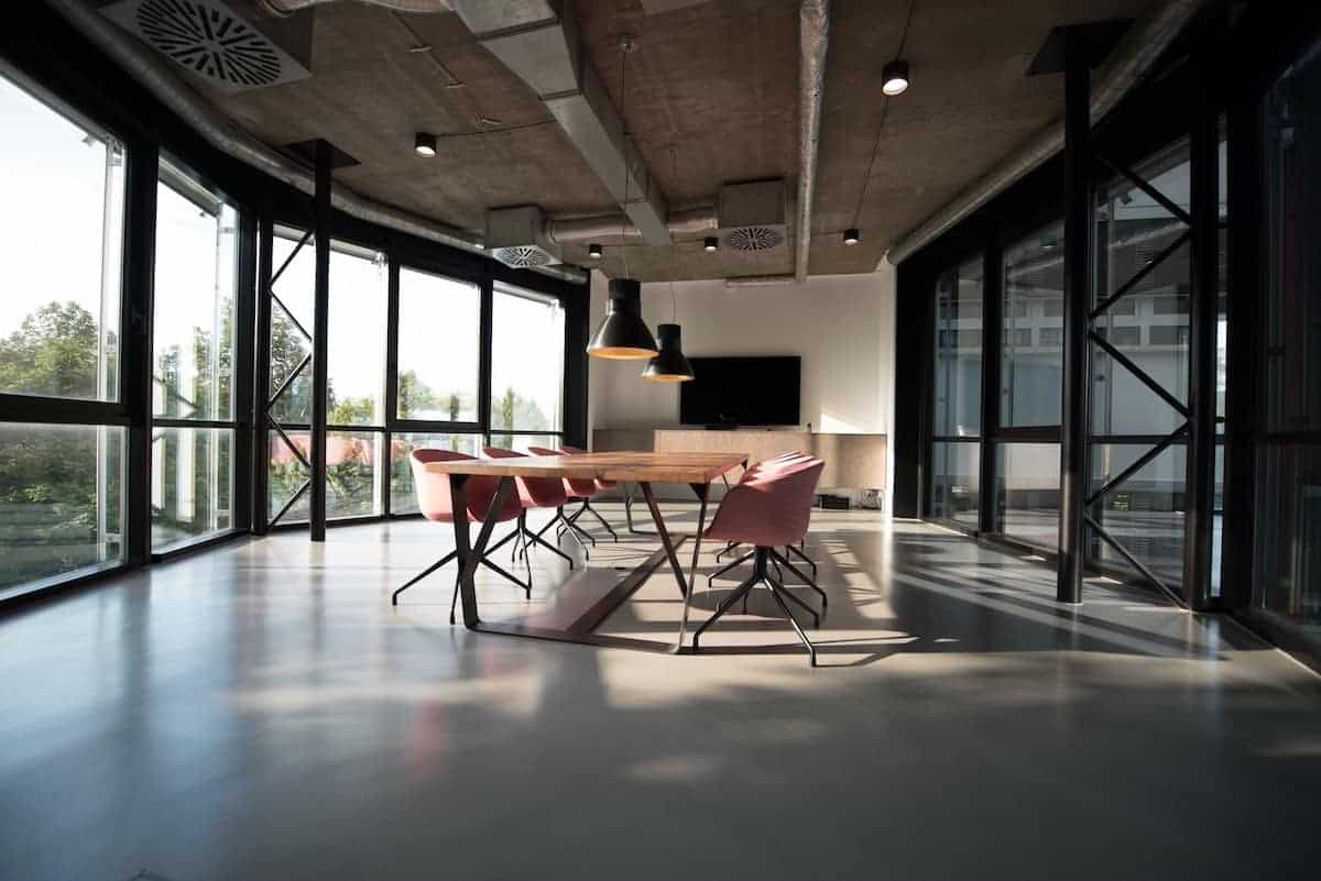 Industrial Office Interior with Morning Sunshine Coming in