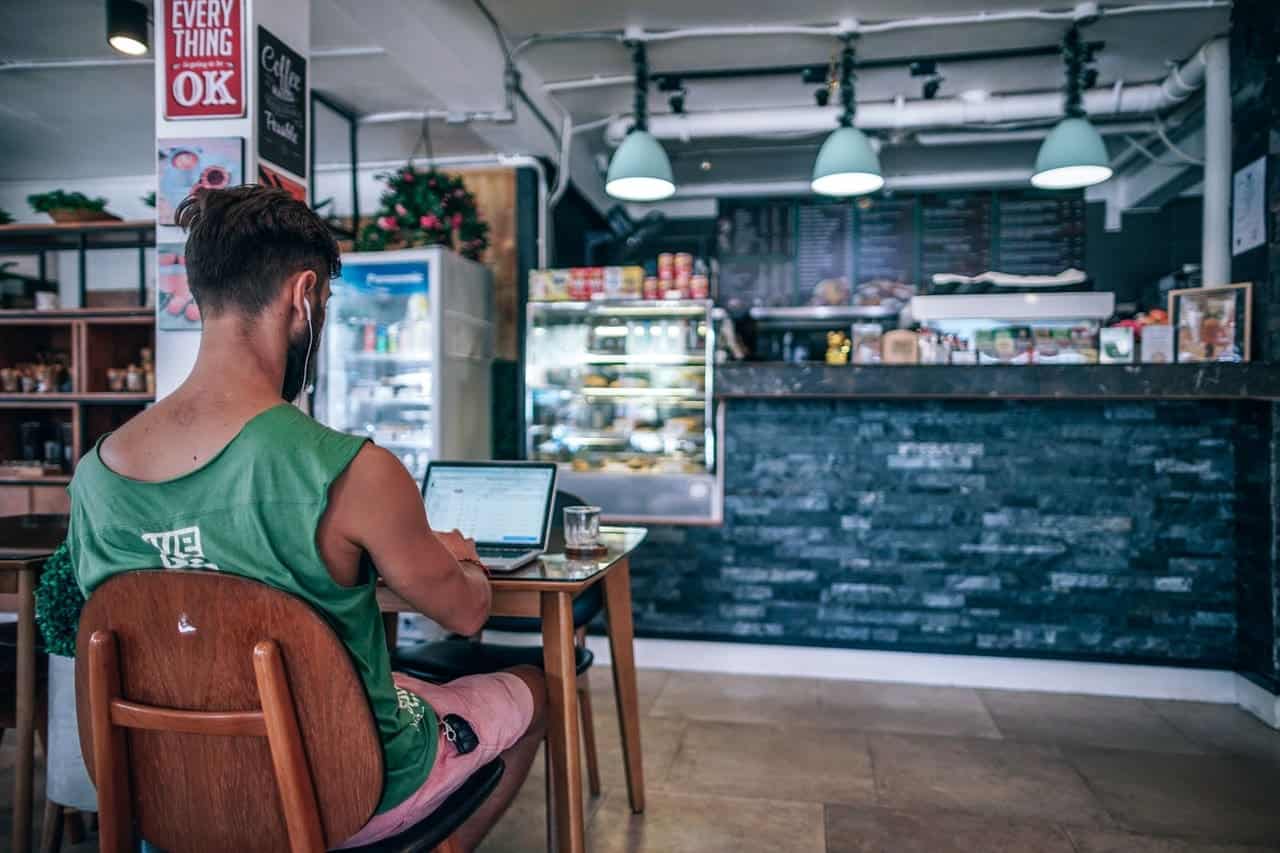 Digital Nomad Working Inside a Coffee Shop-min