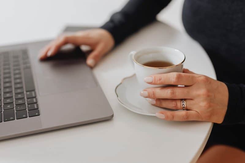 Woman blogging in the morning