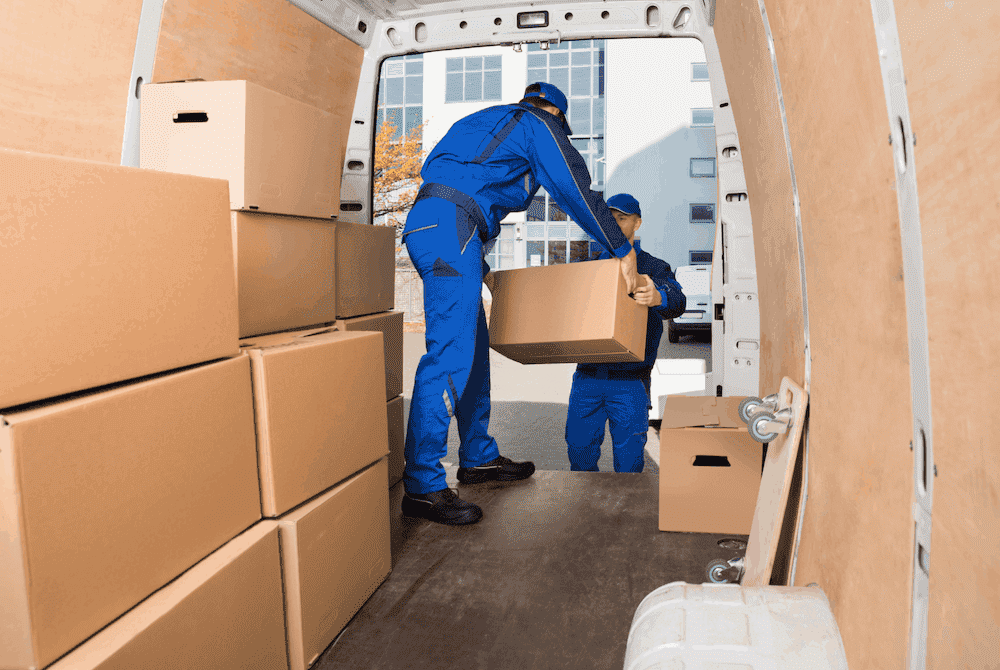 two men unloading a moving truck