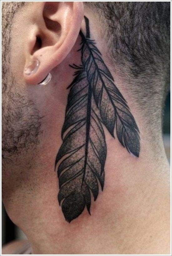 Feather neck tattoo