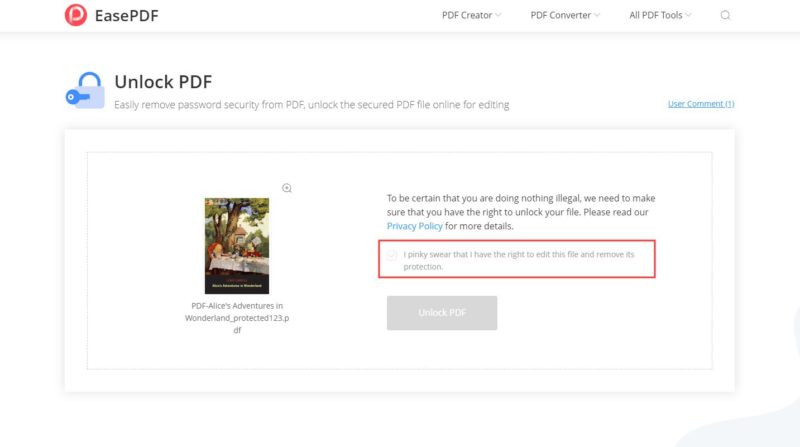 EasePDF Unlock PDF Remove Protection