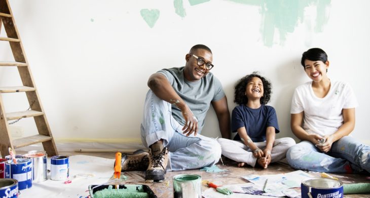 family painting house wall for interior design