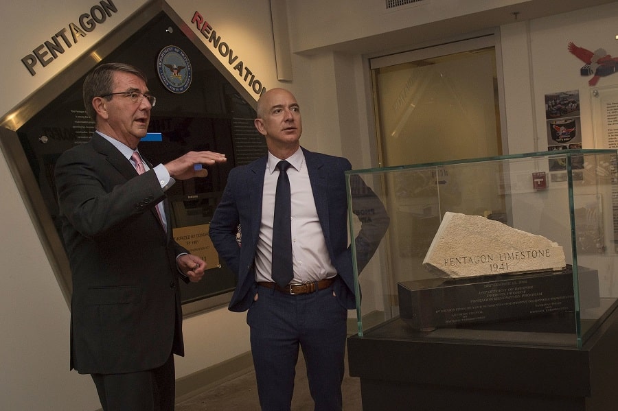 U.S. Secretary of Defense Ash Carter meets with Bezos in 2016 at The Pentagon