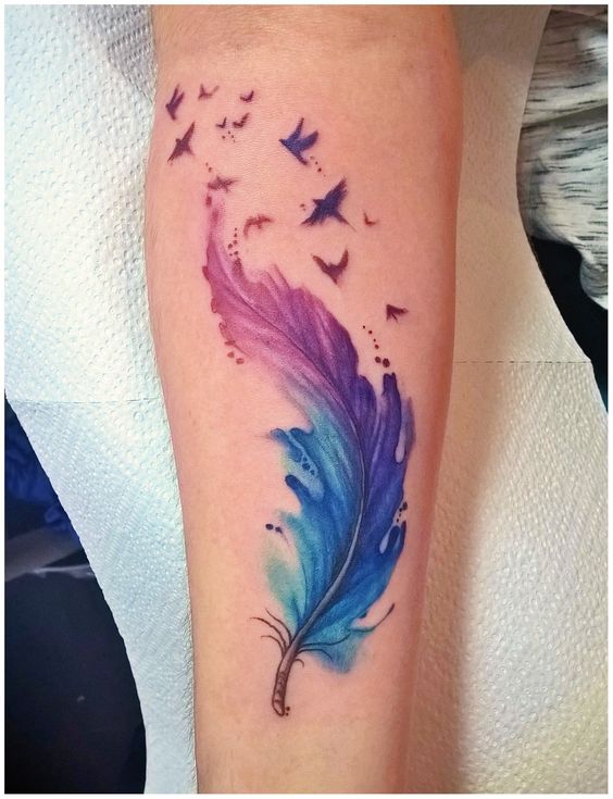 Fun BLue Feather Doodle by Melissa Fusco TattooNOW