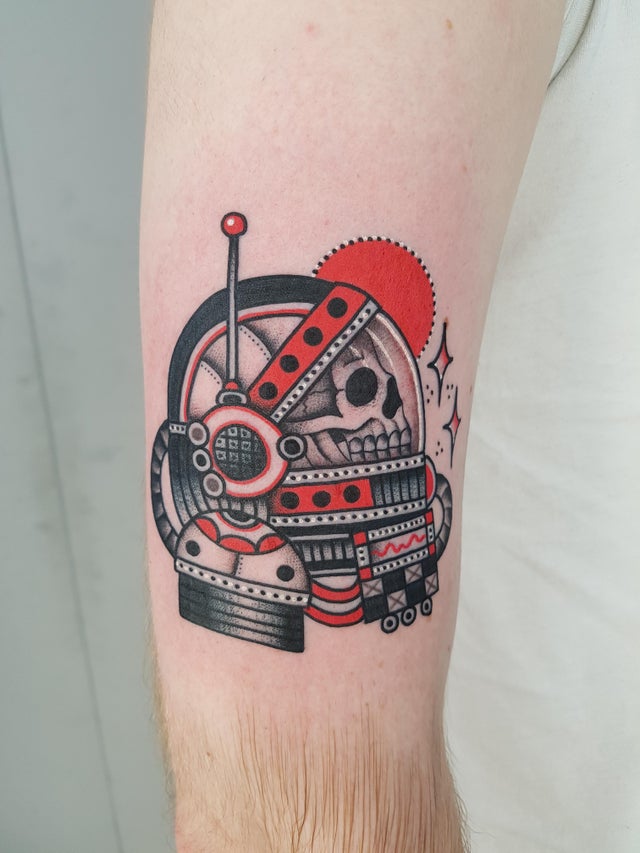 Whooshin into space  tattoo tattoos traditionaltattoo spacetattoo  rockettattoo tradisrad radtrad colortattoo usatraditional  Instagram