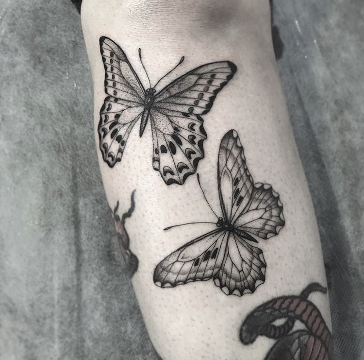 black and white butterfly tattoos shoulder