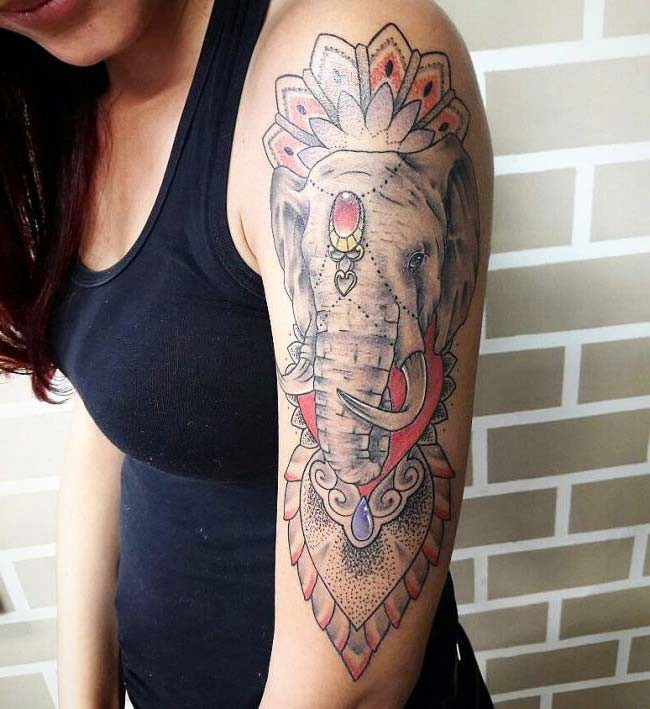 Abstract Elephant Tattoo On Left Back Shoulder