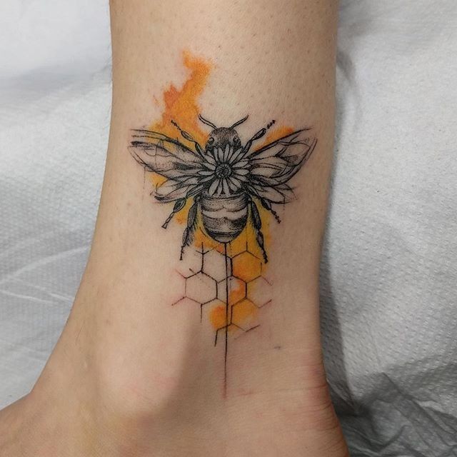 Sunflower and Bee Tattoo  Sunflower tattoos Bee tattoo Botanical tattoo