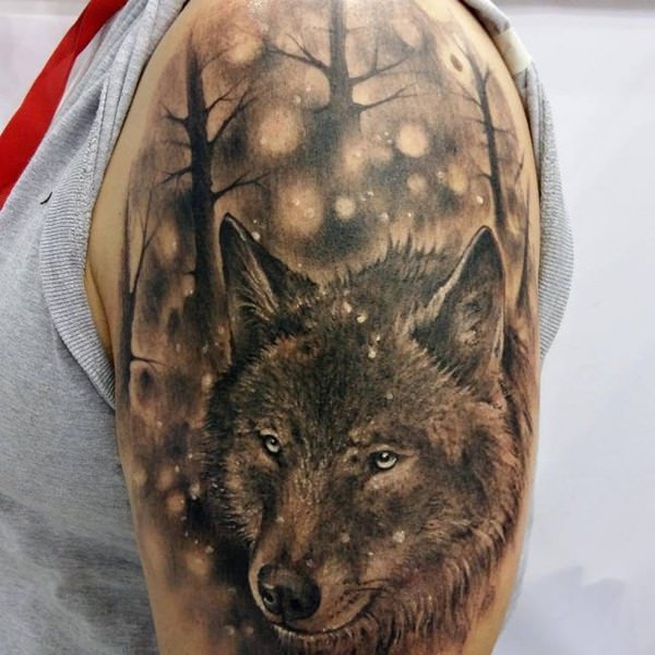 silver and red wolf tattoo