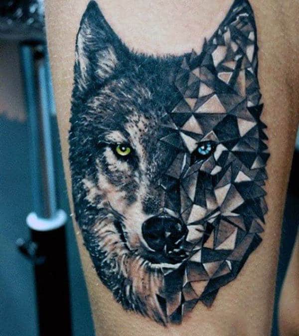 silver and red wolf tattoo