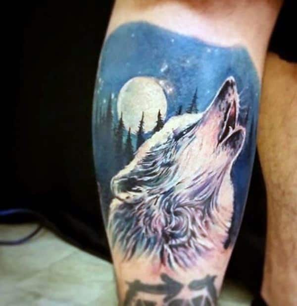 silver and red wolf tattoo