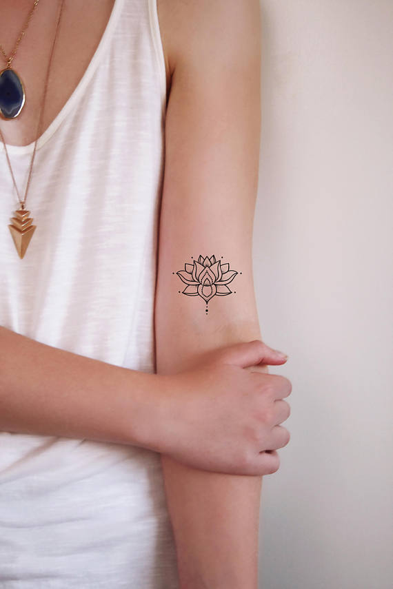 Unalome And Minimalist Lotus Temporary Tattoo  Set of 3  Tatteco