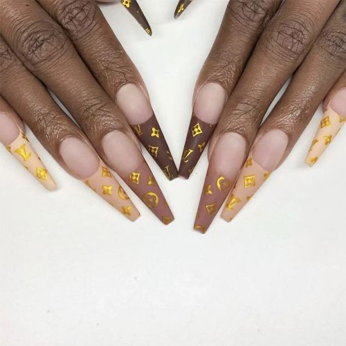 Glitz & Glam LV Logo Nails  Louis vuitton nails, Cute acrylic nails, Ombre  acrylic nails